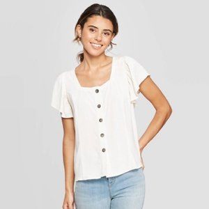 Women's Short Sleeve Square Neck Button Front Top